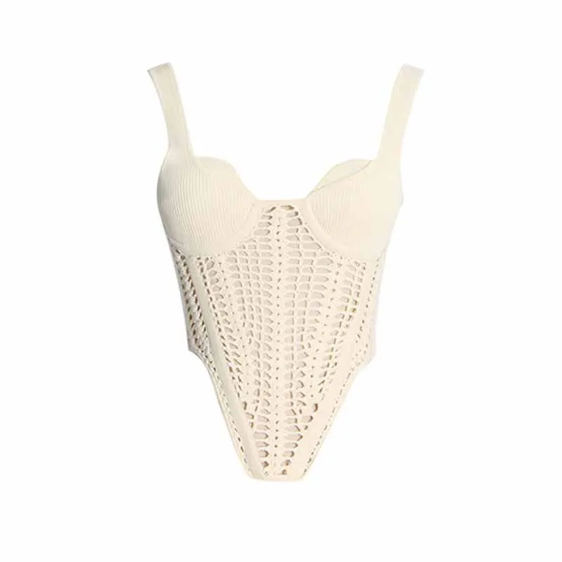 Sweetheart Neck Suspender Strap Crochet Knit Corset Crop Top