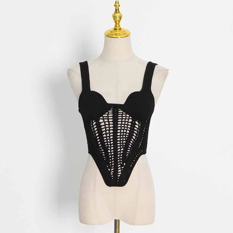 Sweetheart Neck Suspender Strap Crochet Knit Corset Crop Top