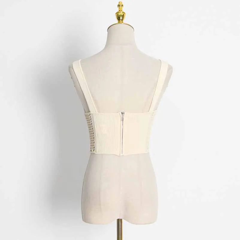 Sweetheart Neck Suspender Strap Crochet Knit Corset Crop Top