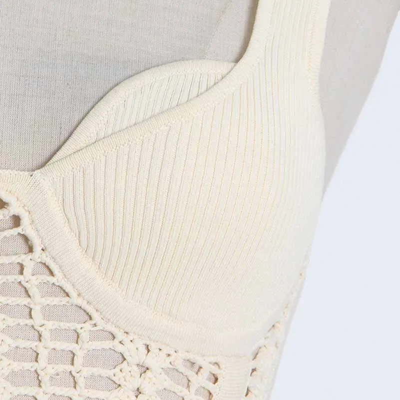 Sweetheart Neck Suspender Strap Crochet Knit Corset Crop Top