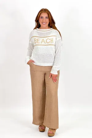 Tan High Waist Linen Pants