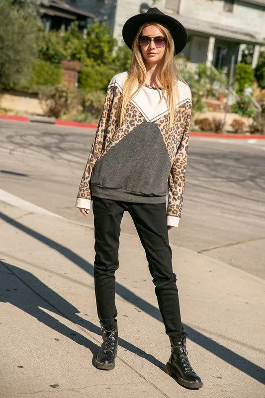 TERRY ANIMAL COLOR BLOCK BOXY TOP