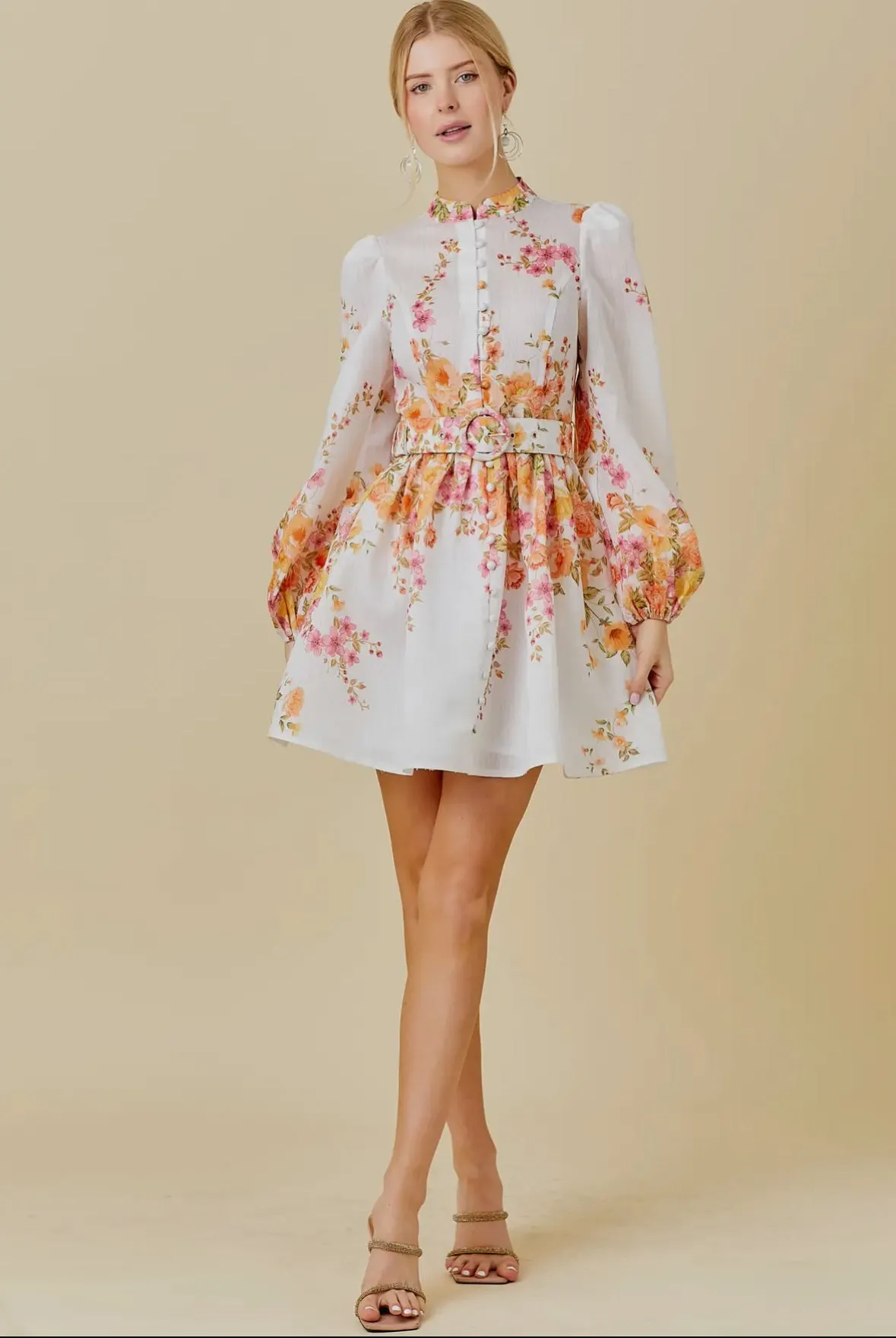The Paige Floral Puff Sleeve Belted Mini Dress