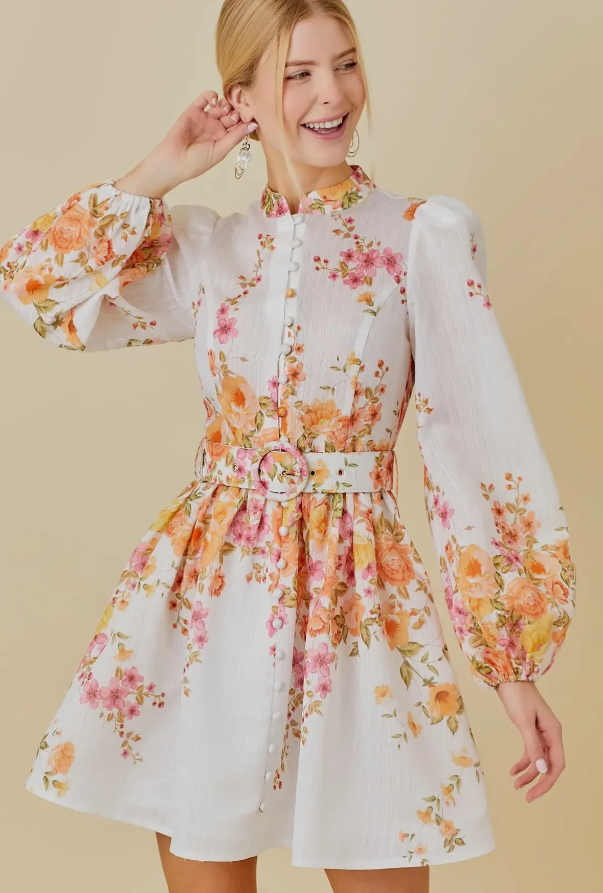 The Paige Floral Puff Sleeve Belted Mini Dress