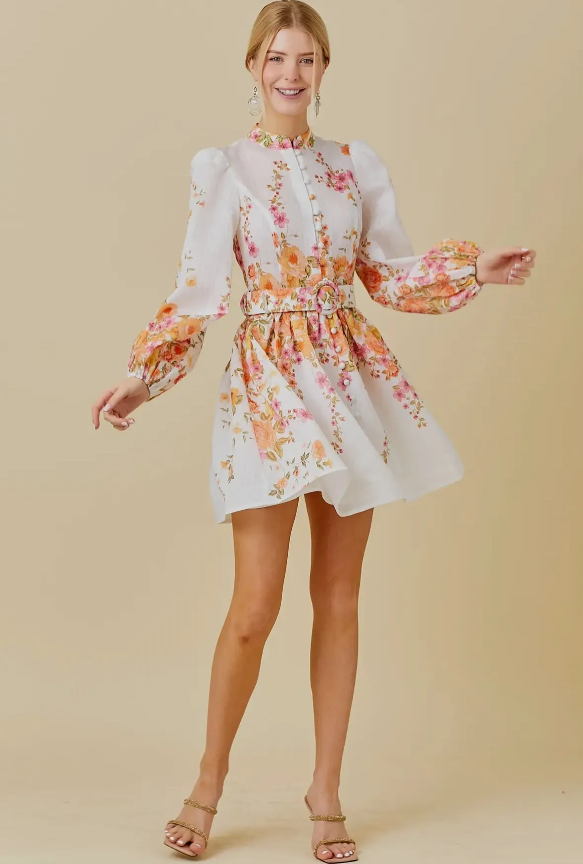 The Paige Floral Puff Sleeve Belted Mini Dress