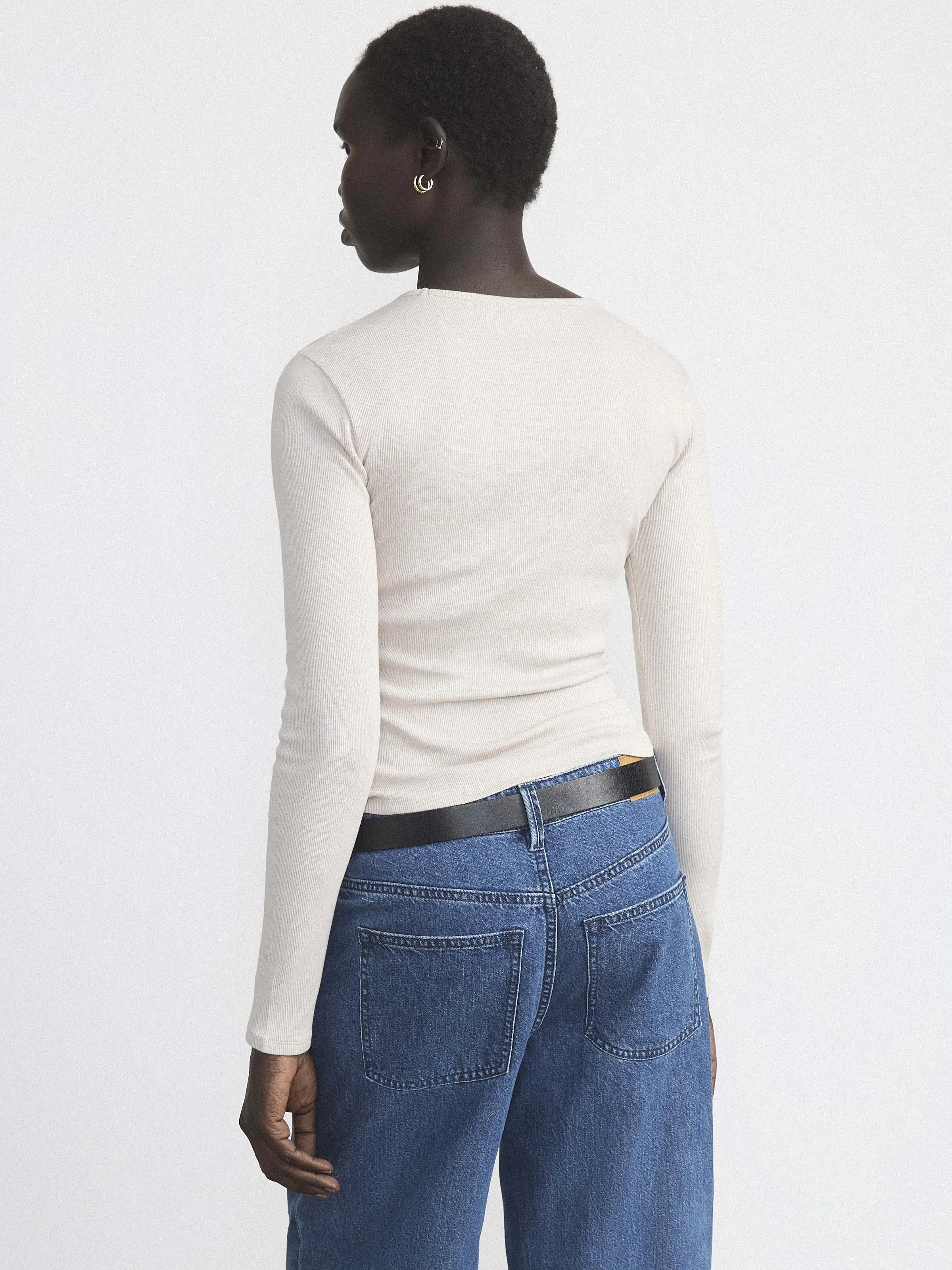 The Ribbed Long Sleeve Top in Grey