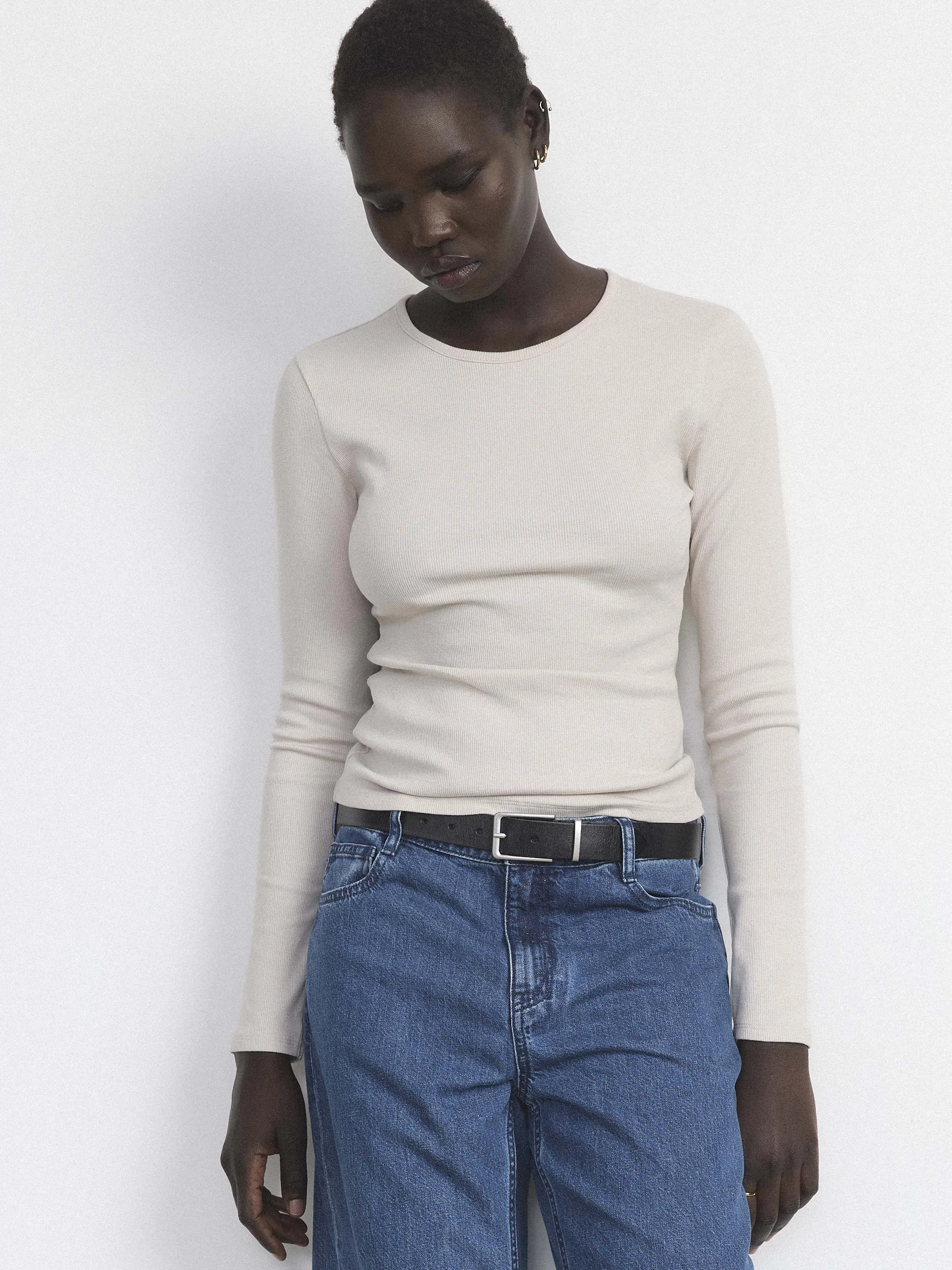 The Ribbed Long Sleeve Top in Grey