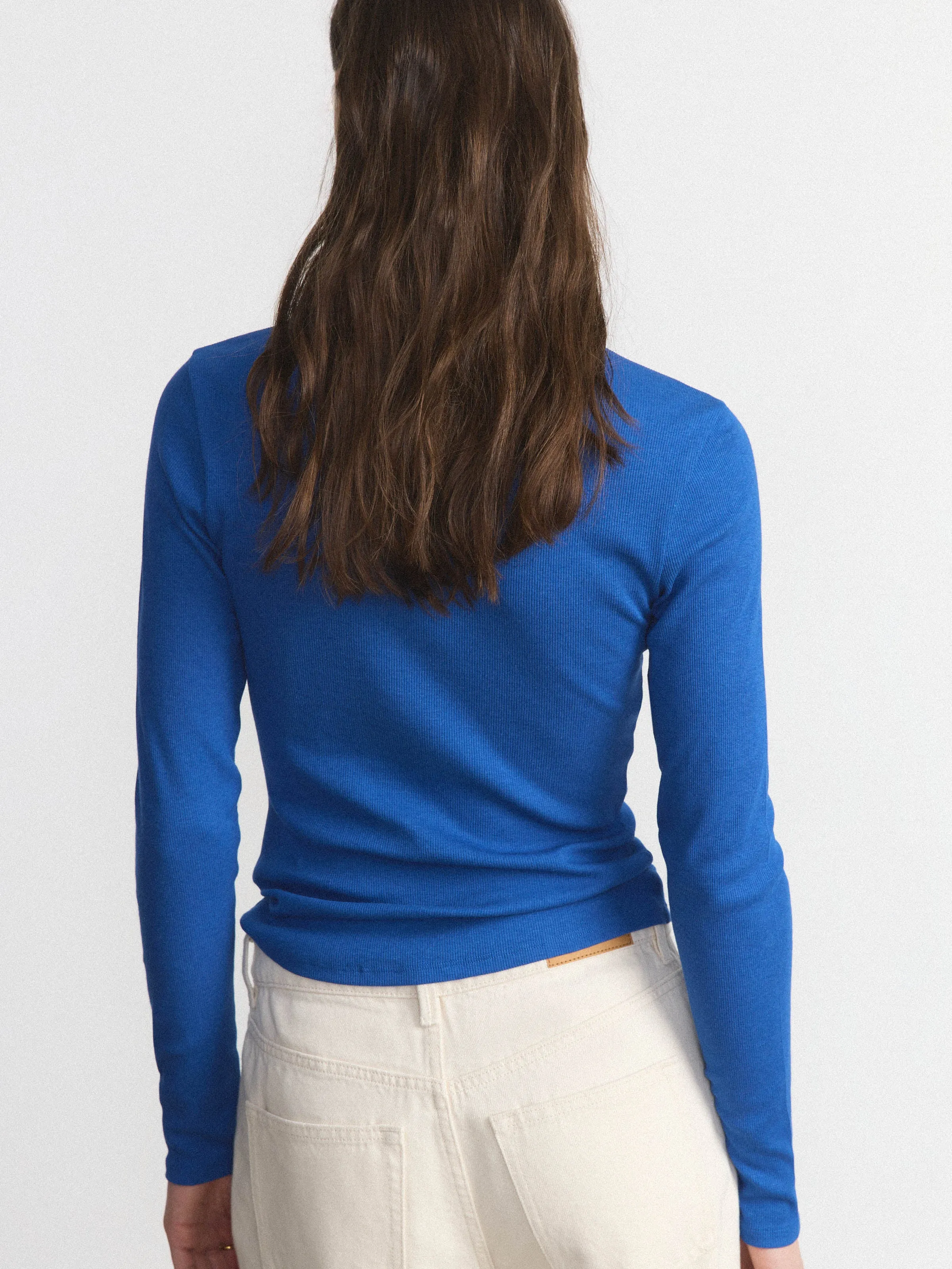 The Ribbed Long Sleeve Top in Nautical Blue