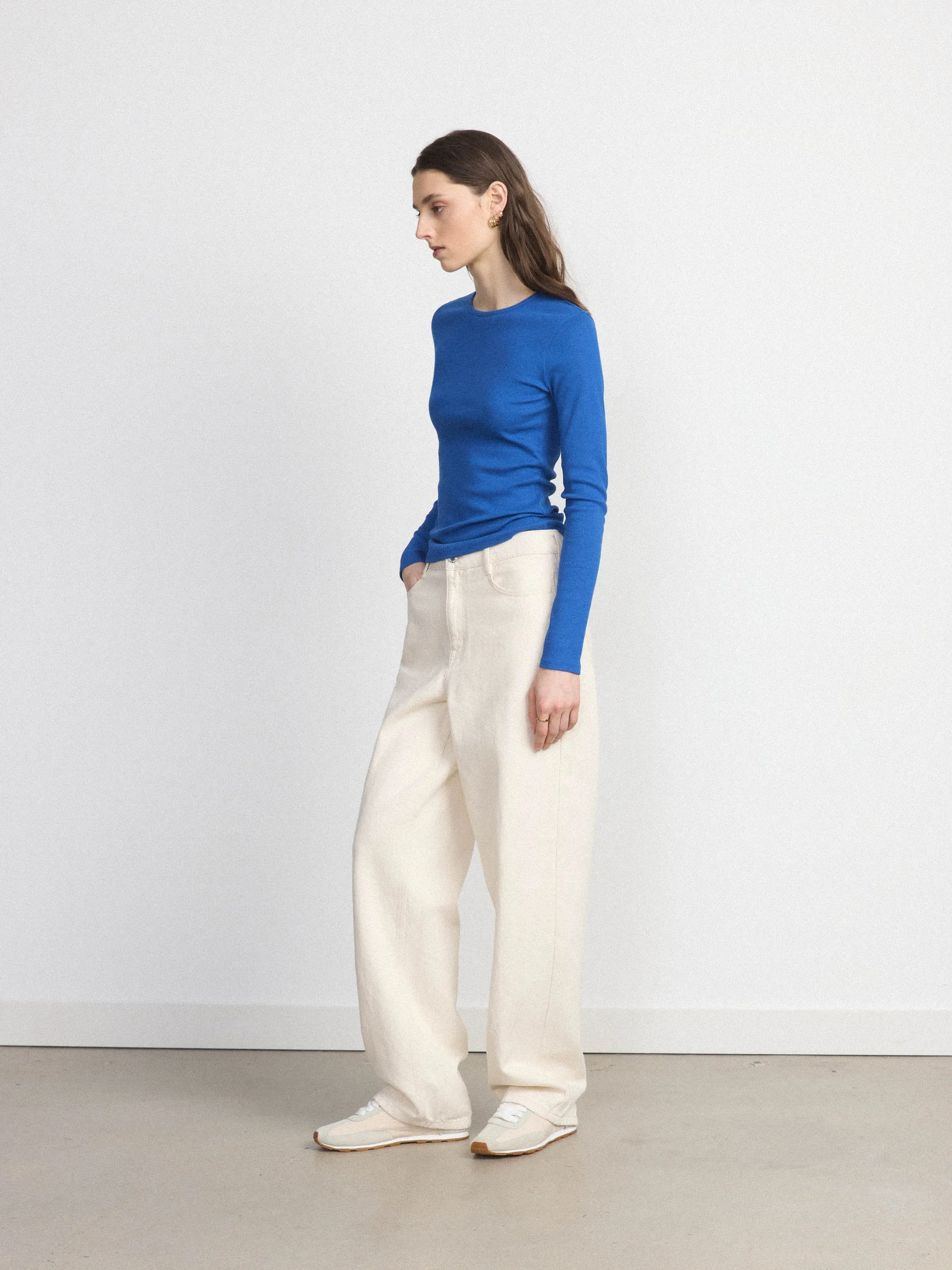 The Ribbed Long Sleeve Top in Nautical Blue