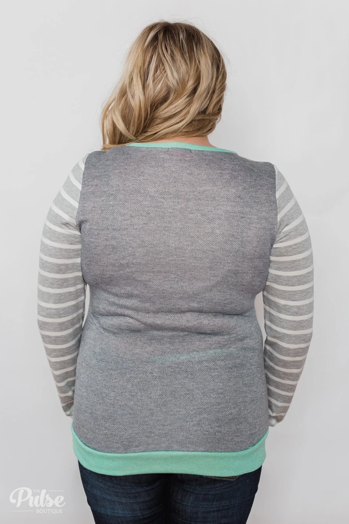 The Right Steps Striped Sleeve Top- Grey & Mint