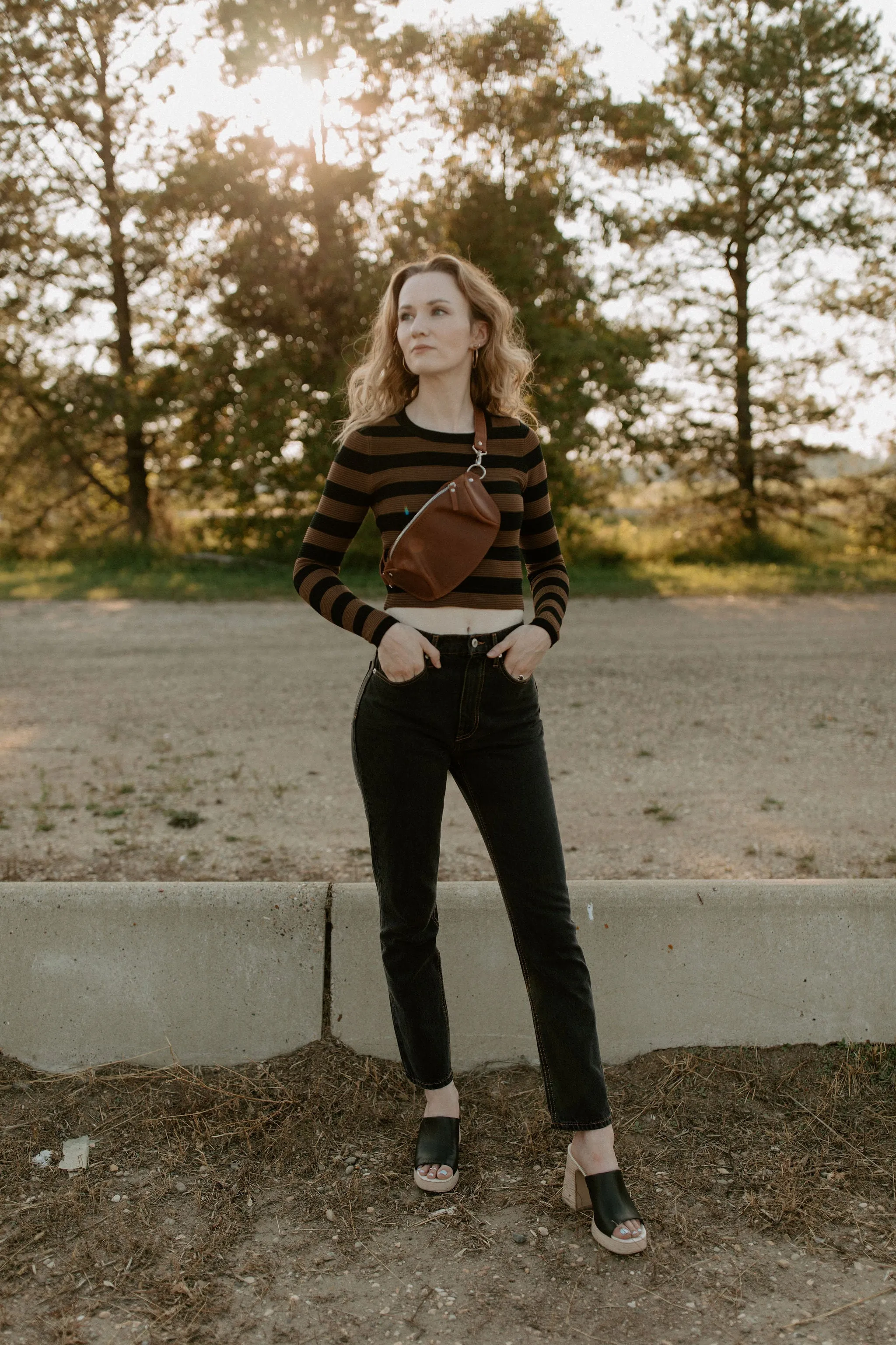 The Shaper Fit Striped Rib Long-Sleeve Top - Chocolate