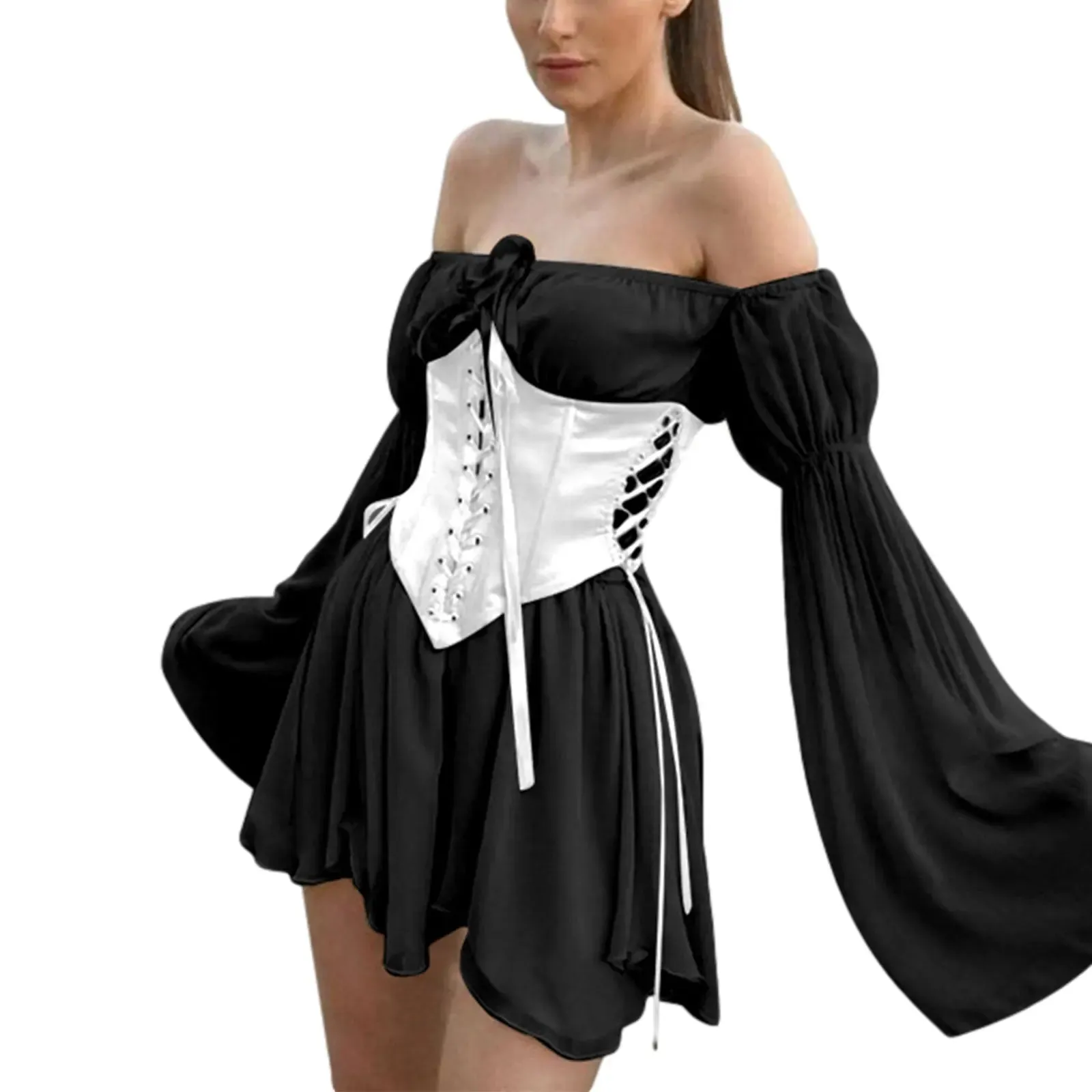 Toleet-Women's Slim Fit Lace Up Bustier Belt Corset Clubwear Push Up Strapless Shaper Boned Open Back Corset Crop Top Lolita Style