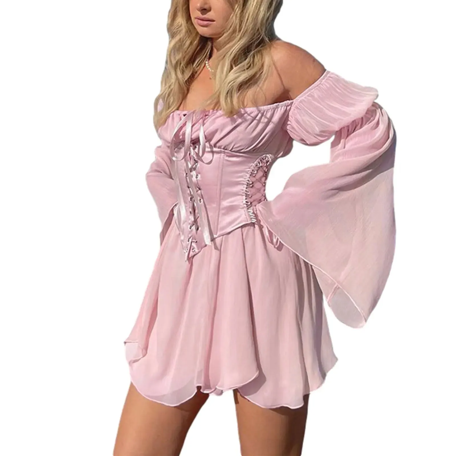Toleet-Women's Slim Fit Lace Up Bustier Belt Corset Clubwear Push Up Strapless Shaper Boned Open Back Corset Crop Top Lolita Style