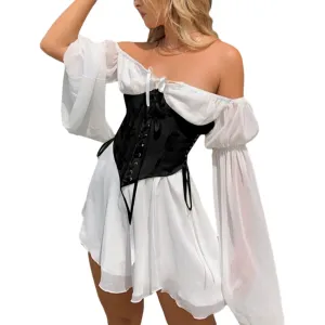 Toleet-Women's Slim Fit Lace Up Bustier Belt Corset Clubwear Push Up Strapless Shaper Boned Open Back Corset Crop Top Lolita Style