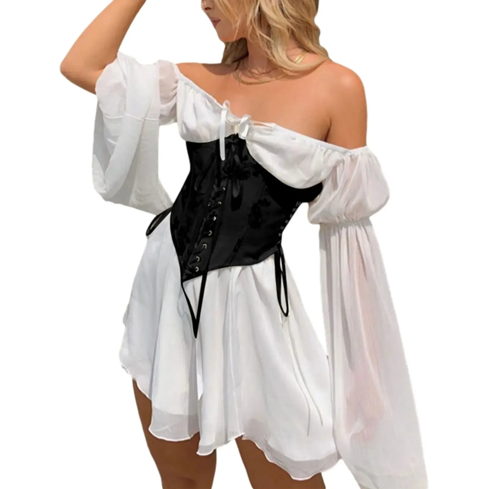 Toleet-Women's Slim Fit Lace Up Bustier Belt Corset Clubwear Push Up Strapless Shaper Boned Open Back Corset Crop Top Lolita Style