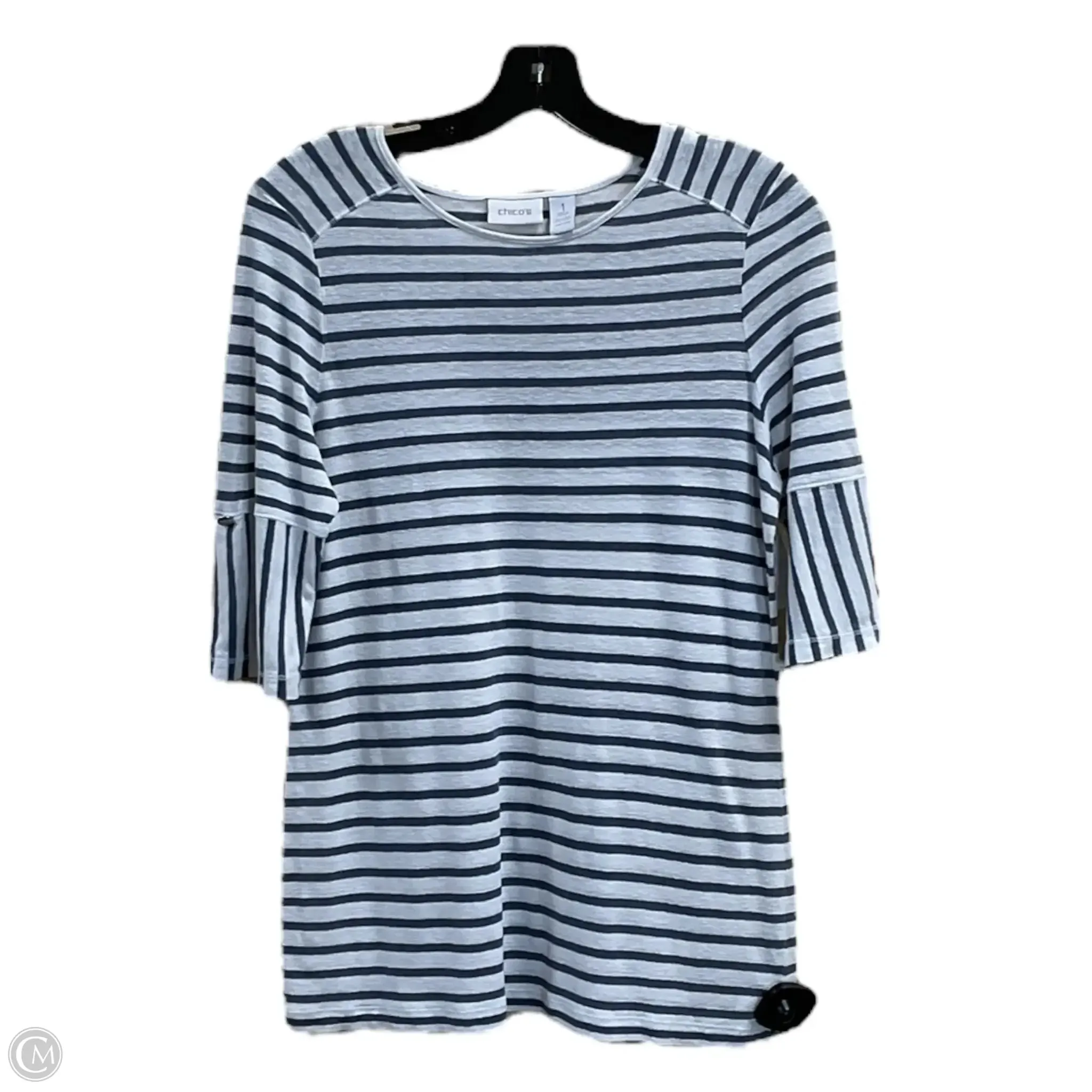 Top 3/4 Sleeve By Chicos In Striped Pattern, Size: M