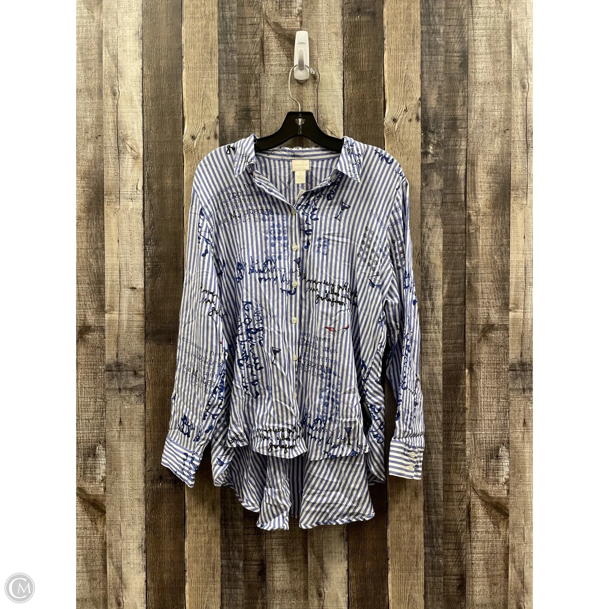 Top Long Sleeve By Chicos In Striped Pattern, Size: M