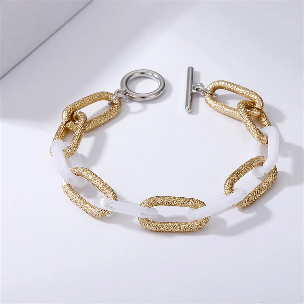 Transparent White & Two-Tone Cable Chain Toggle Bracelet