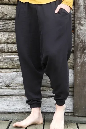 TRIBAL Men's Organic Gauze Cotton Harem Pants (Black, Beige)