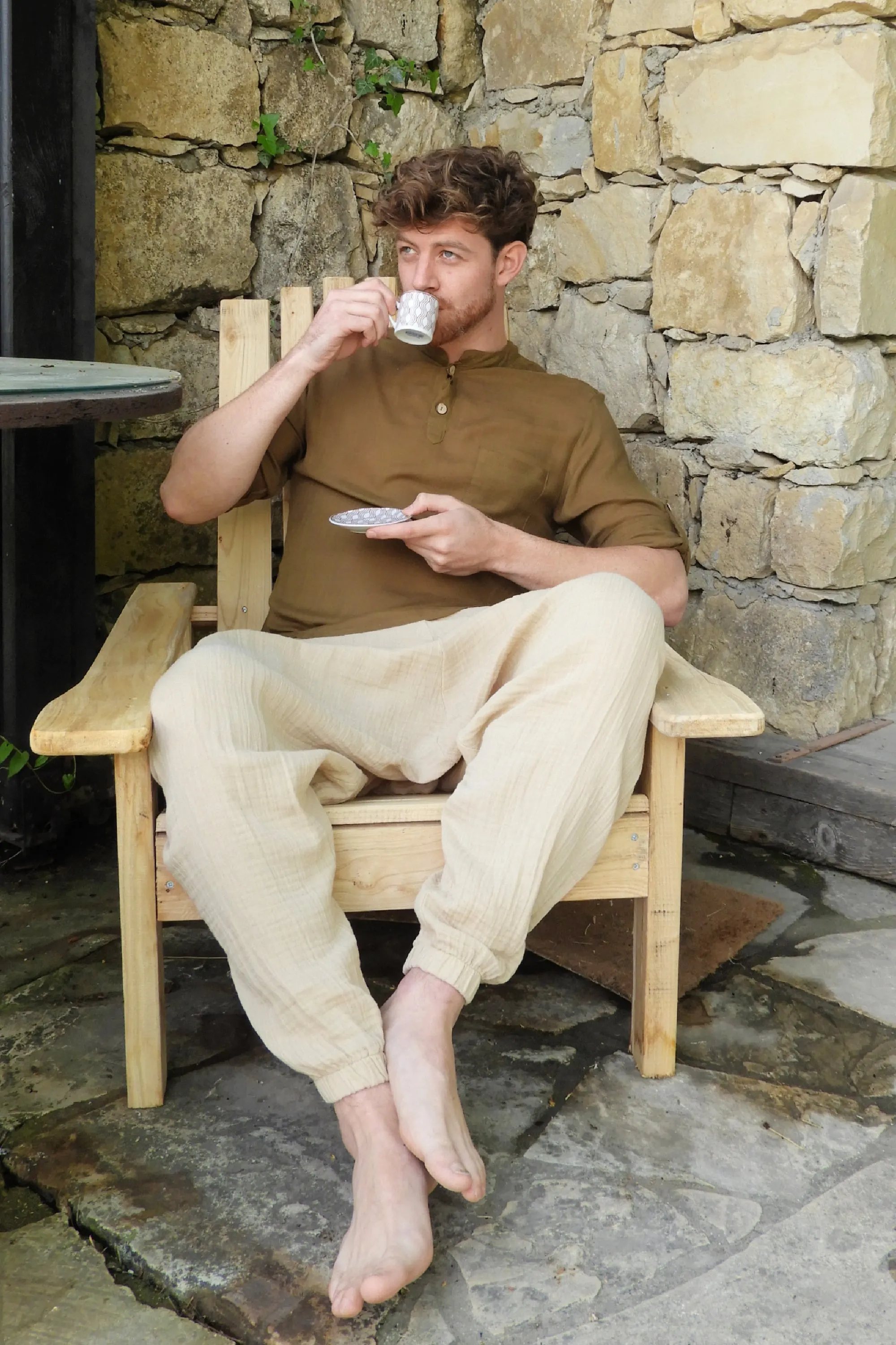TRIBAL Men's Organic Gauze Cotton Harem Pants (Black, Beige)