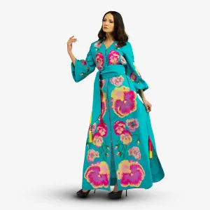 Turquoise pansies dress