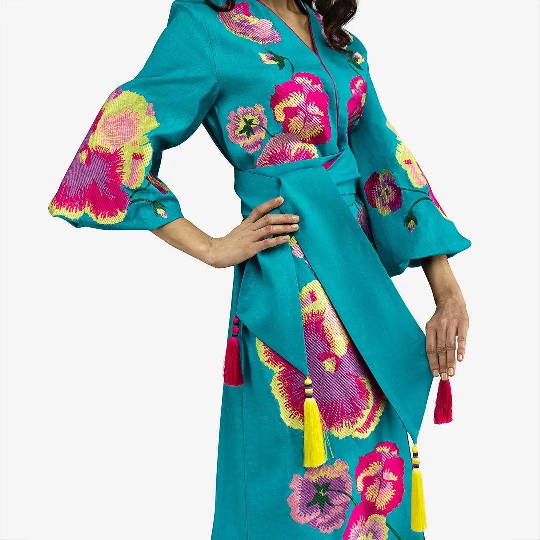 Turquoise pansies dress