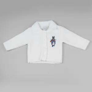 Unisex Baby Knitted Cardigan With Rabbit Embroidery - White