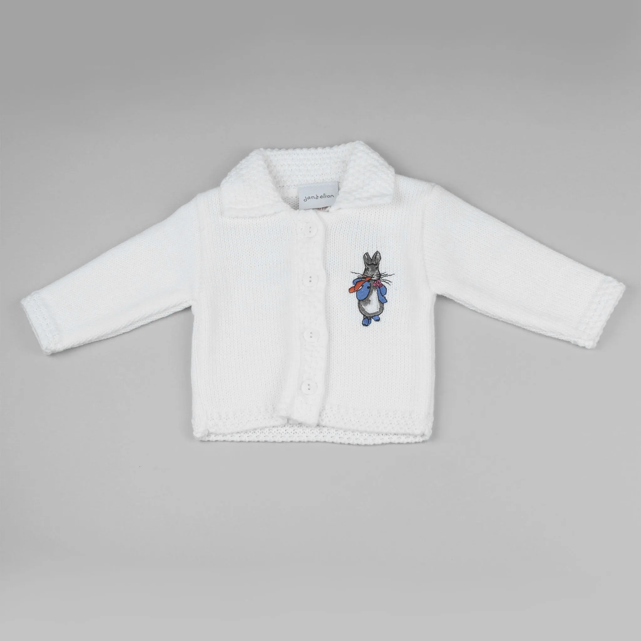 Unisex Baby Knitted Cardigan With Rabbit Embroidery - White
