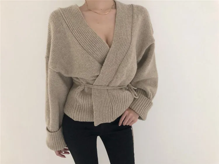 V-neck Lace-up Pit Striped Splicing Sweaters