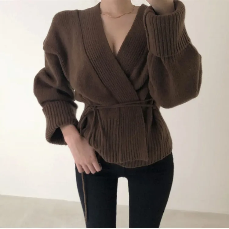 V-neck Lace-up Pit Striped Splicing Sweaters