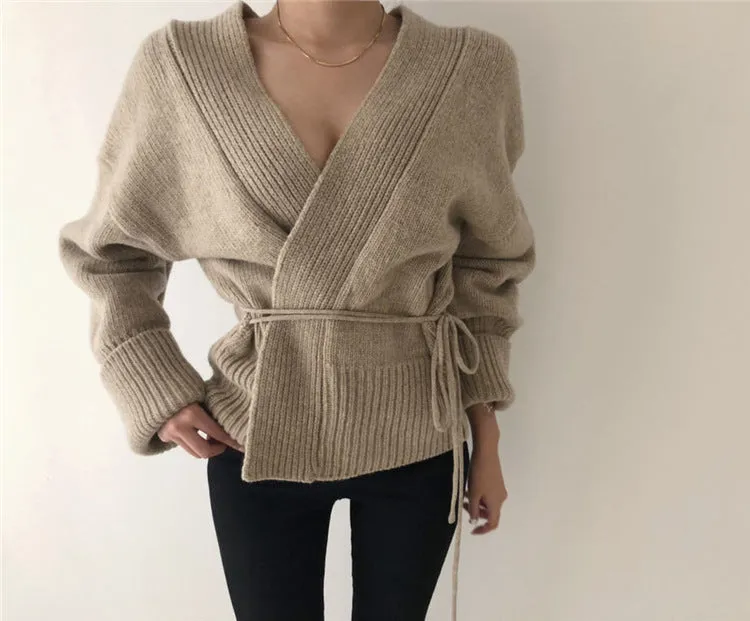 V-neck Lace-up Pit Striped Splicing Sweaters
