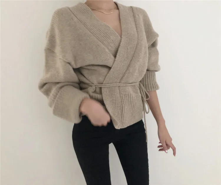 V-neck Lace-up Pit Striped Splicing Sweaters