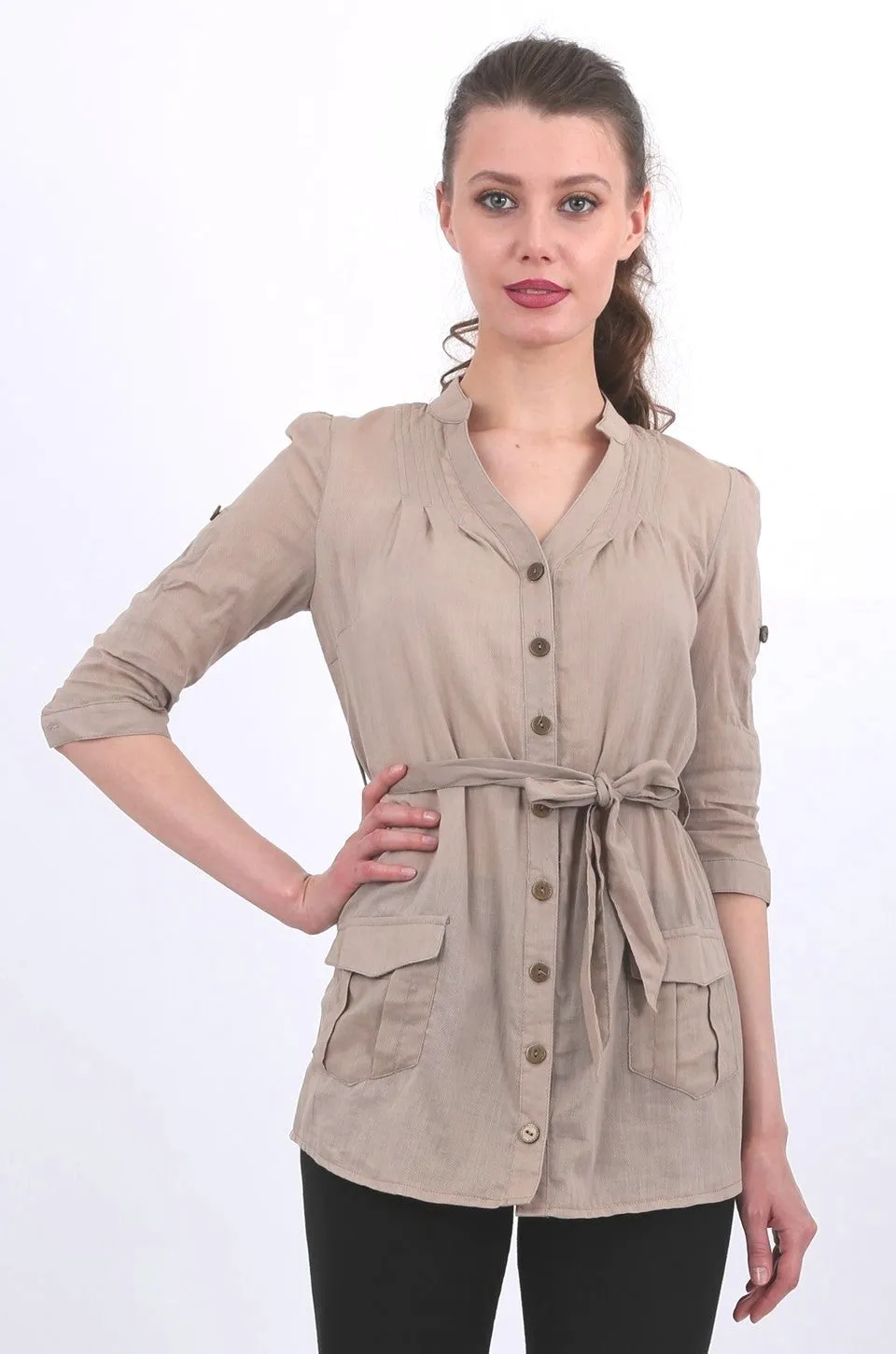 Valeria long shirt in taupe