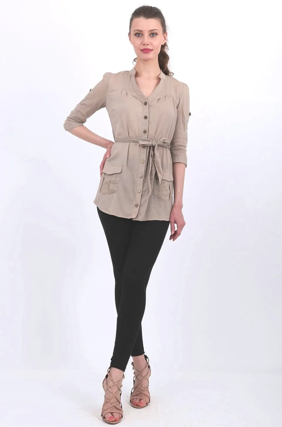 Valeria long shirt in taupe