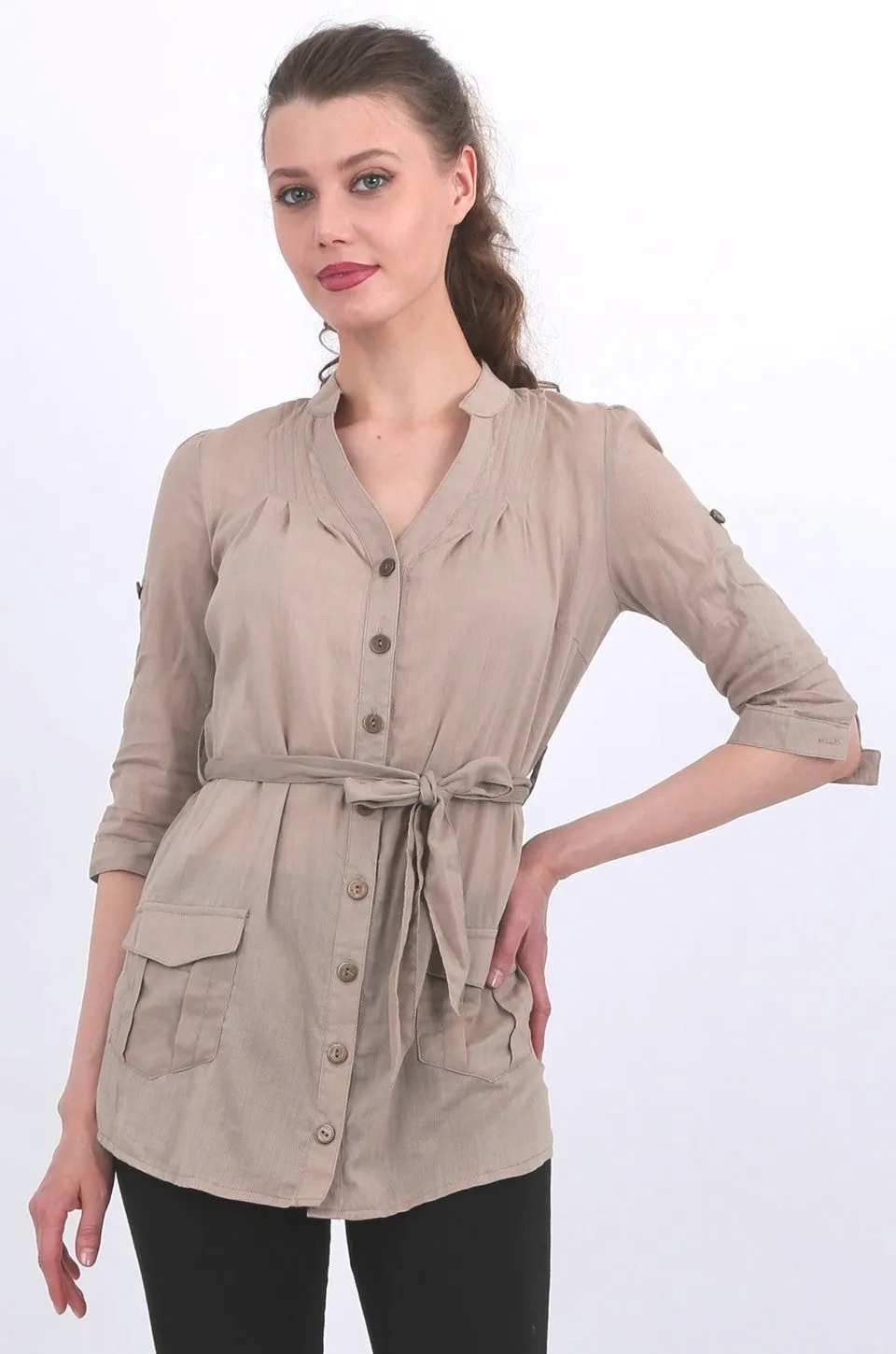 Valeria long shirt in taupe