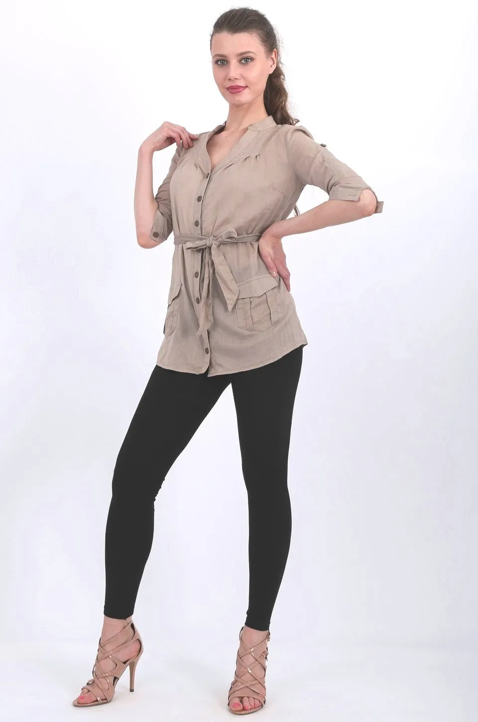 Valeria long shirt in taupe