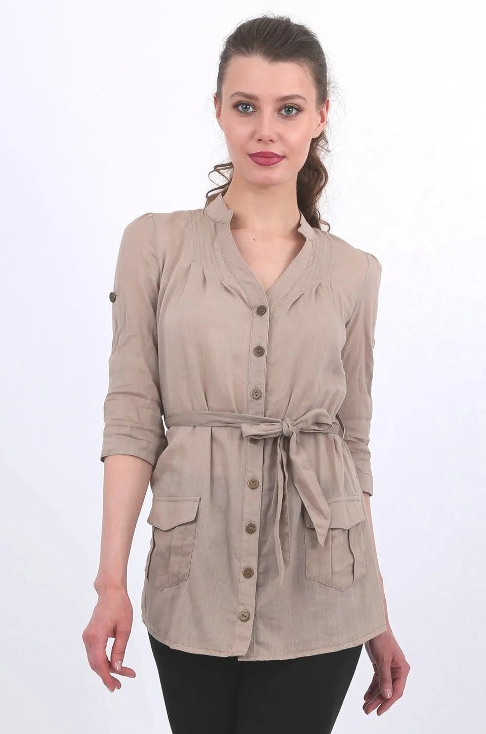 Valeria long shirt in taupe
