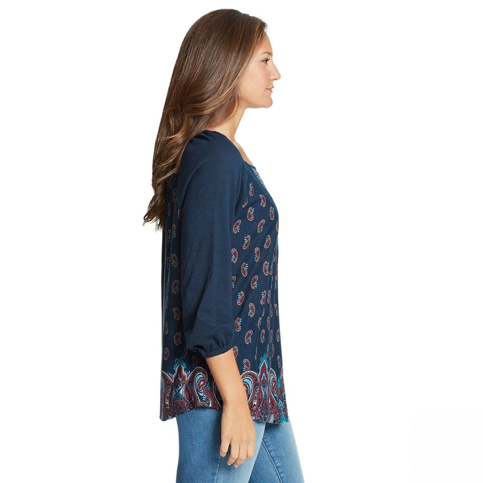 Vintage America Women's Raglan 3/4 Sleeve Peasant Top