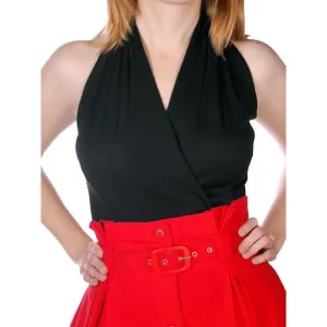 Vintage Black Silk Jersey Halter Wrap  Top Dora Degiarde 1950s Small 34 Bust