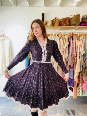 Vintage Dark Purple Prairie Midi Dress