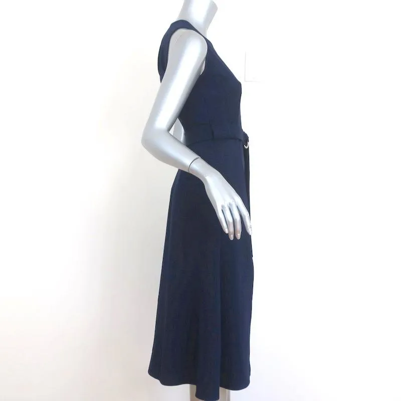 Whistles Midi Dress Navy Crepe US 0 Sleeveless Belted