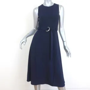Whistles Midi Dress Navy Crepe US 0 Sleeveless Belted