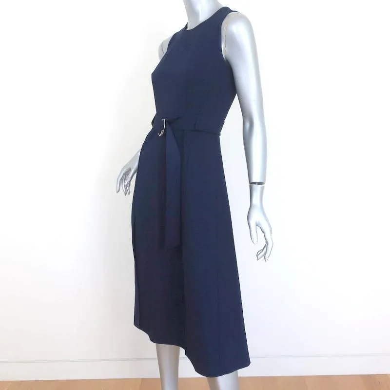 Whistles Midi Dress Navy Crepe US 0 Sleeveless Belted