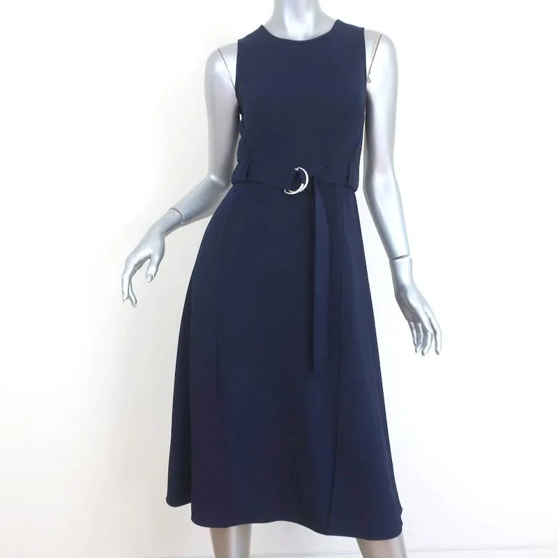 Whistles Midi Dress Navy Crepe US 0 Sleeveless Belted
