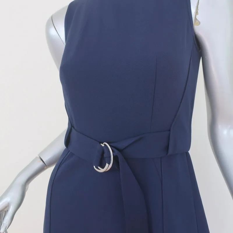 Whistles Midi Dress Navy Crepe US 0 Sleeveless Belted