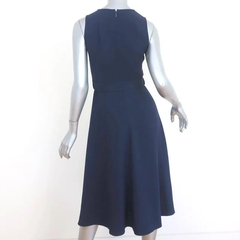 Whistles Midi Dress Navy Crepe US 0 Sleeveless Belted