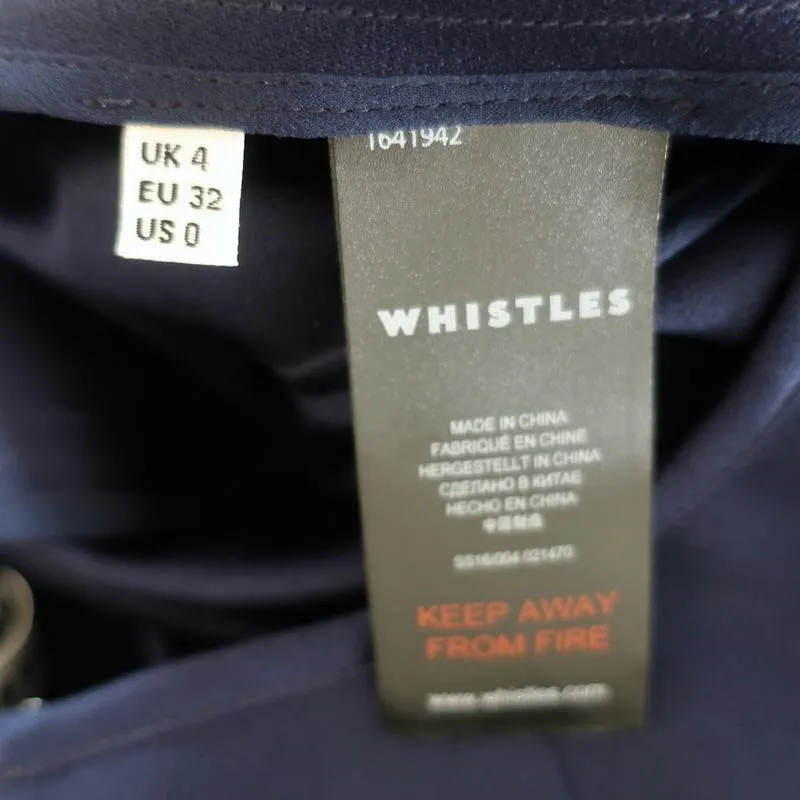Whistles Midi Dress Navy Crepe US 0 Sleeveless Belted