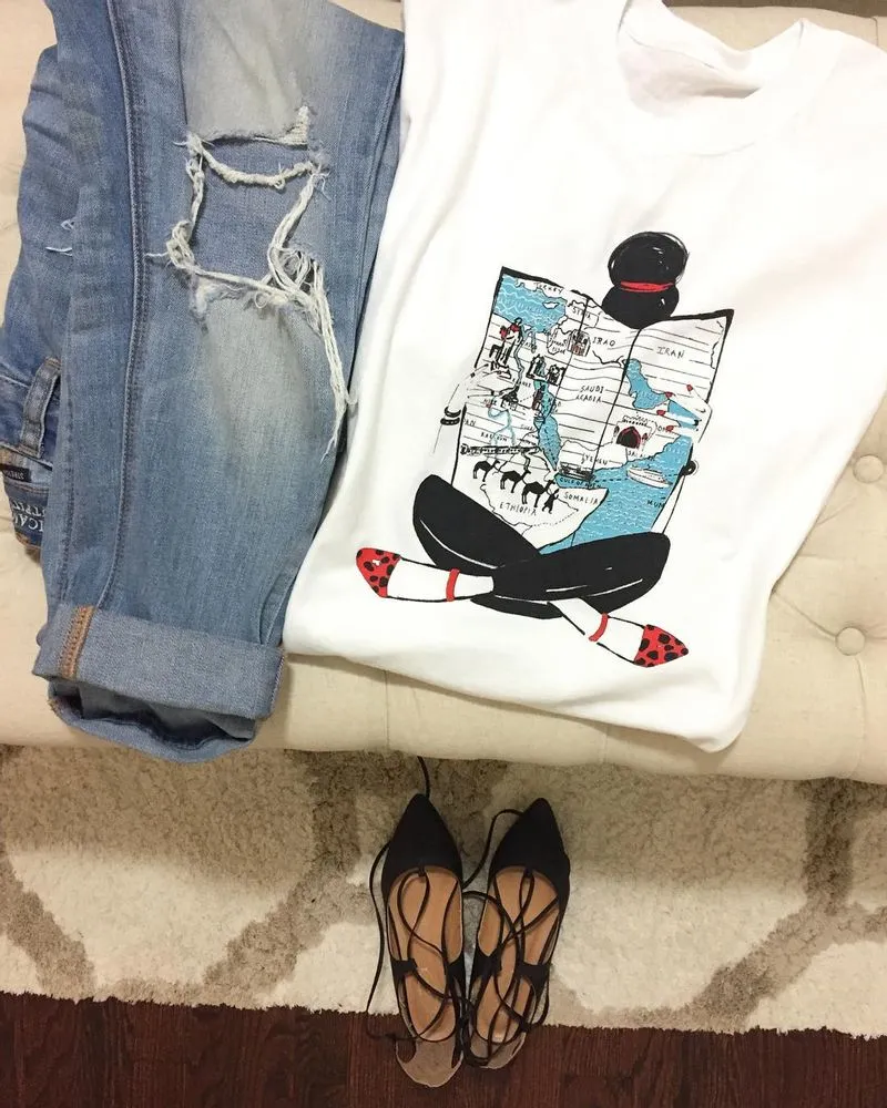 White Graphic "Map Girl" Women's Tee