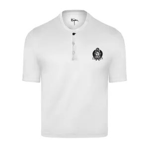 White Round Neck Short Sleeve T-Shirt with 3 Buttons