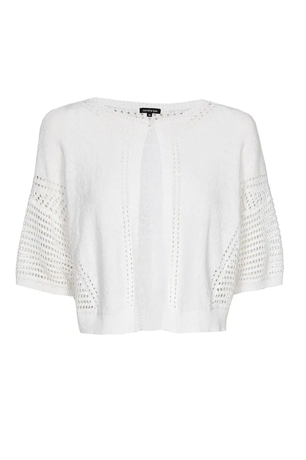 WHITE SEMI-SHEER SHORT SLEEVE CARDIGAN